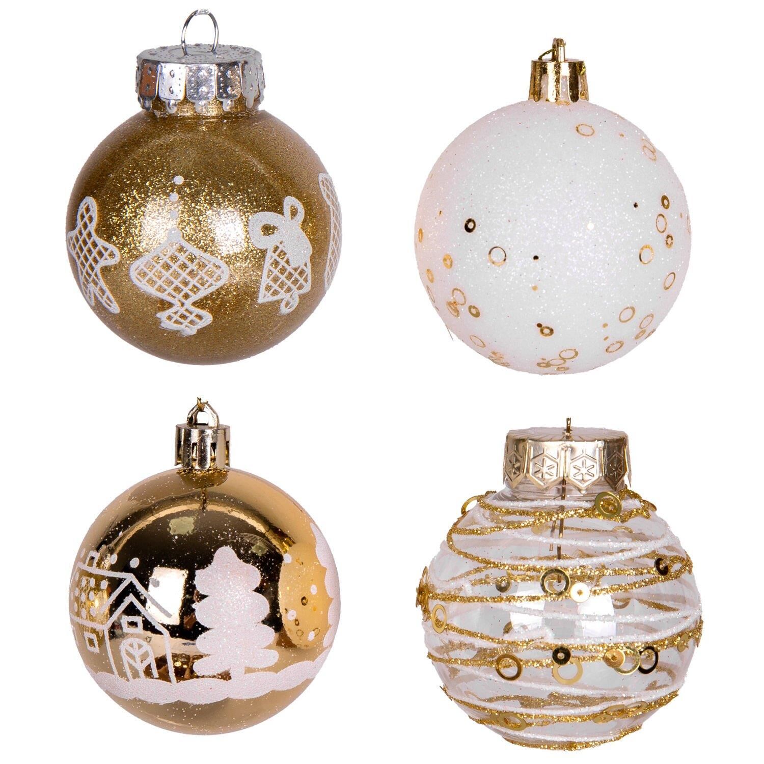 Yılbaşı Ağaç Süsü Yılbaşı Toplu 16 lı Set Gold Beyaz 6 cm