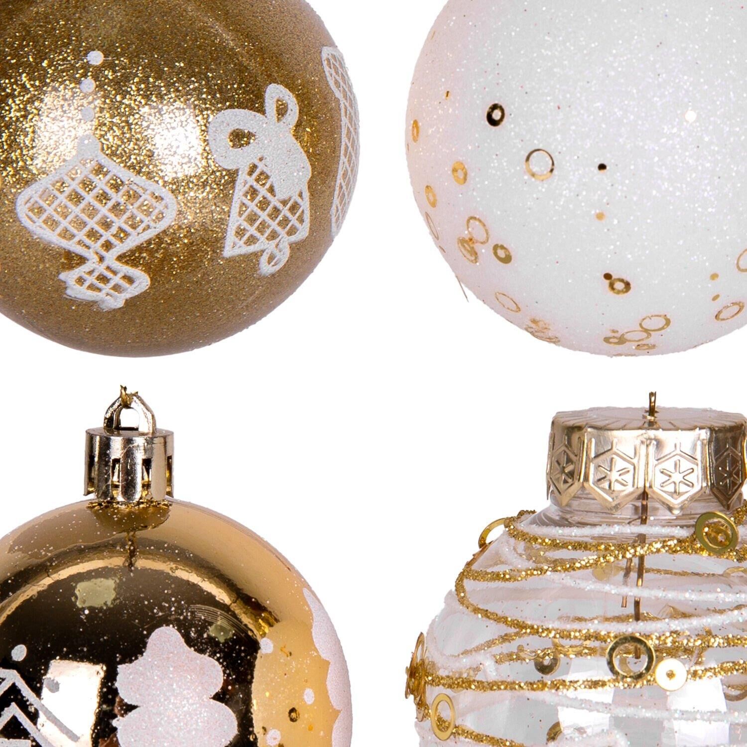 Yılbaşı Ağaç Süsü Yılbaşı Toplu 16 lı Set Gold Beyaz 6 cm
