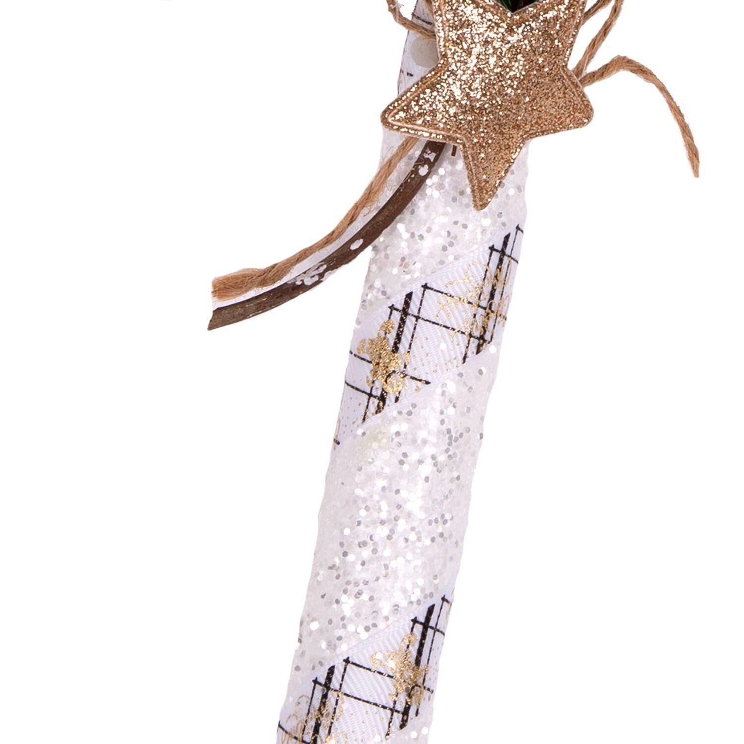 Yılbaşı Süsü Yılbaşı Dekorlu Baston Beyaz 9x21 Cm