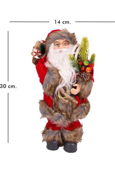 Yılbaşı Noel Baba Hediye Çuvallı Yılbaşı Dekorlu Kırmızı 30 cm