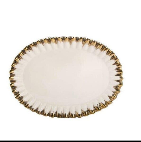 Roy King Daisy Oval Sunum Tabak Altın 38 cm