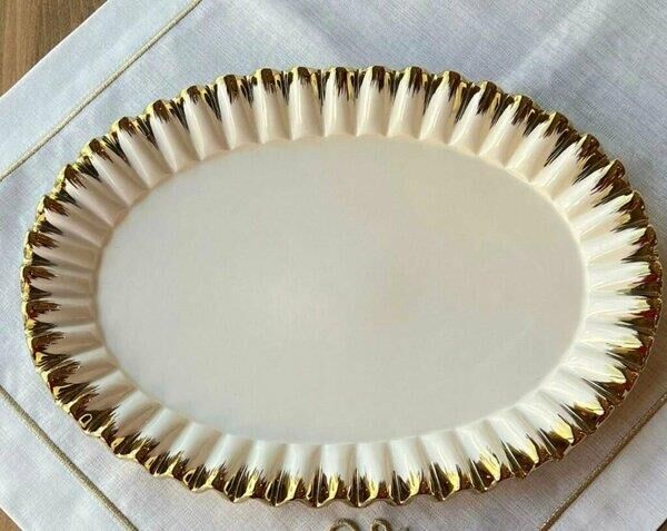 Roy King Daisy Oval Sunum Tabak Altın 38 cm