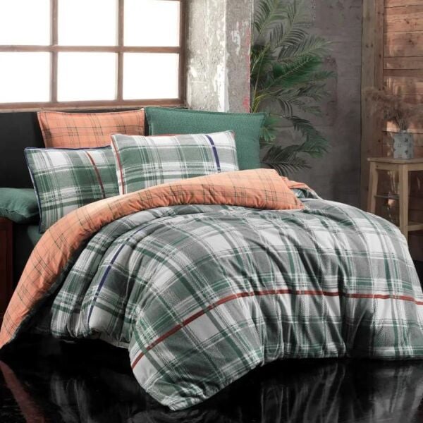 Sarev Helge Flanel Nevresim Takımı Yeşil Çift Kişilik