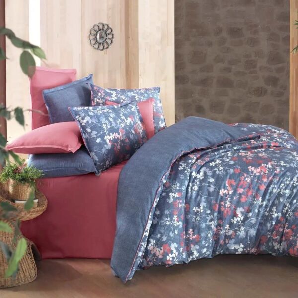 Sarev Enola Fancy Poplin Nevresim Takımı Mavi Çift Kişilik