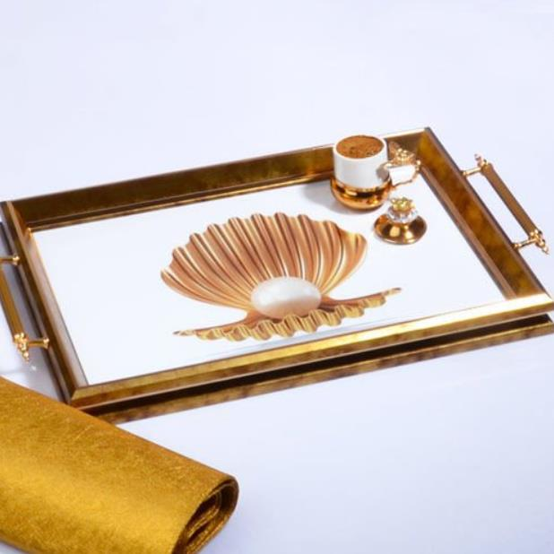 Kosova A-250 Kulplu Lüx Dikdörtgen Tepsi Beyaz İnci