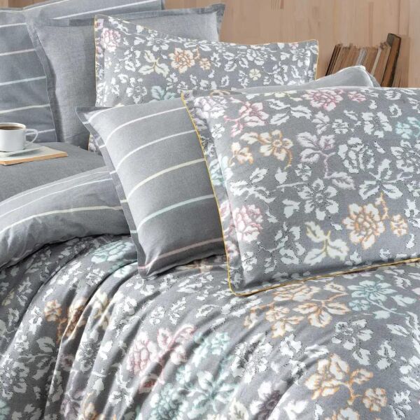 Sarev Erica Fancy Poplin Nevresim Takımı Gri Çift Kişilik