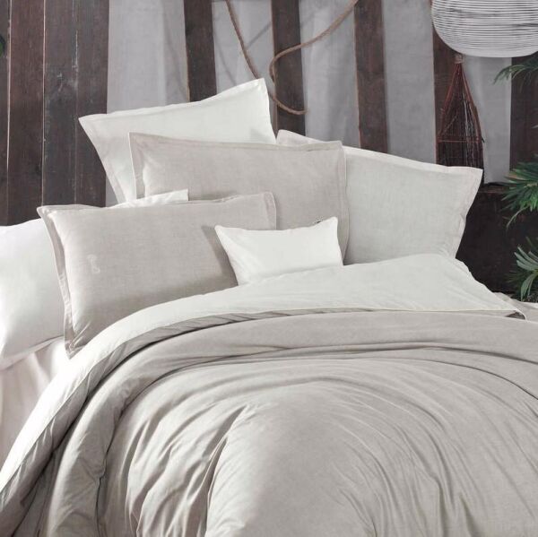 Sarev Sumer Fancy Poplin Nevresim Takımı Bej Çift Kişilik