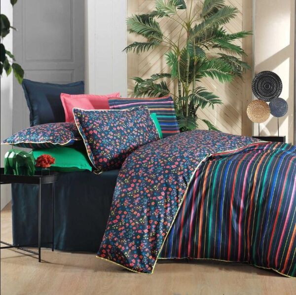 Sarev Selin Saten Nevresim Takımı Lacivert Tek Kişilik