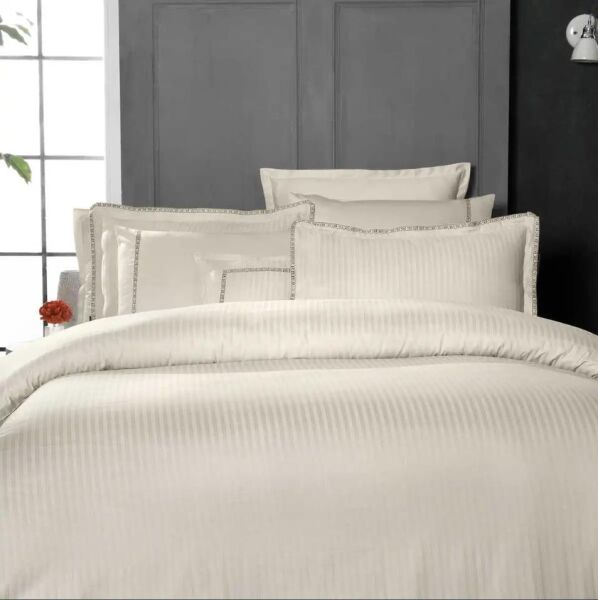 Sarev Jacquard Stripe Nevresim Takımı Bej Çift Kişilik