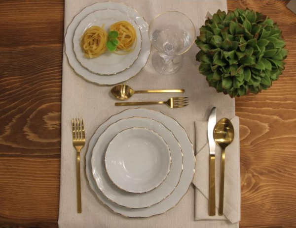 Porland Wavy Altın Yaldız 60 Parça 12 Kişilik Yemek Takımı