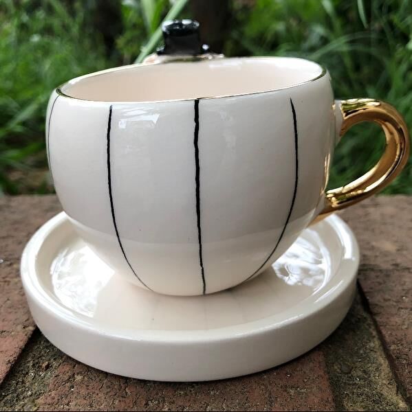 Magic Home Teddy Çizgili Damat Seramik Fincan Mavi