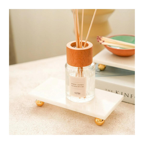 The Mia Marbre Mermer Boncuk Ayaklı Servis 20 x 10 cm Beyaz