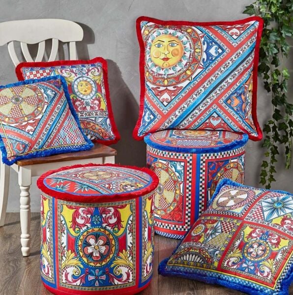 Baci Milano Sole Mio Kadife Yastık 60x60 cm - Mavi