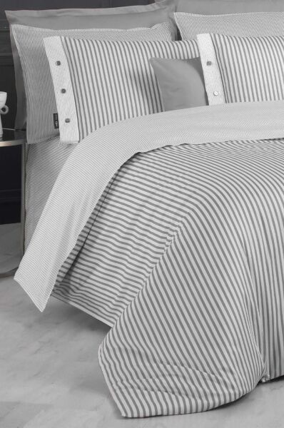 Sarev Tommy Saten Nevresim Takımı Tek Kişilik 2 Yastık-Gri