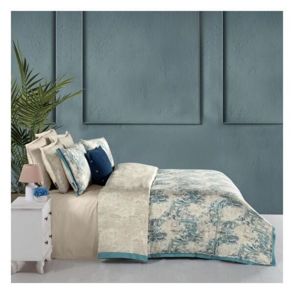 Sarev Grand Saten Nevresim Takımı Çift Kişilik 4 Yastık-Bej