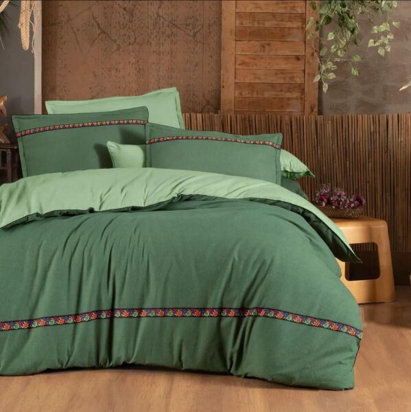 Sarev Enrike Flanel Nevresim Takımı Çift Kişilik 2 Yastık-Yeşil