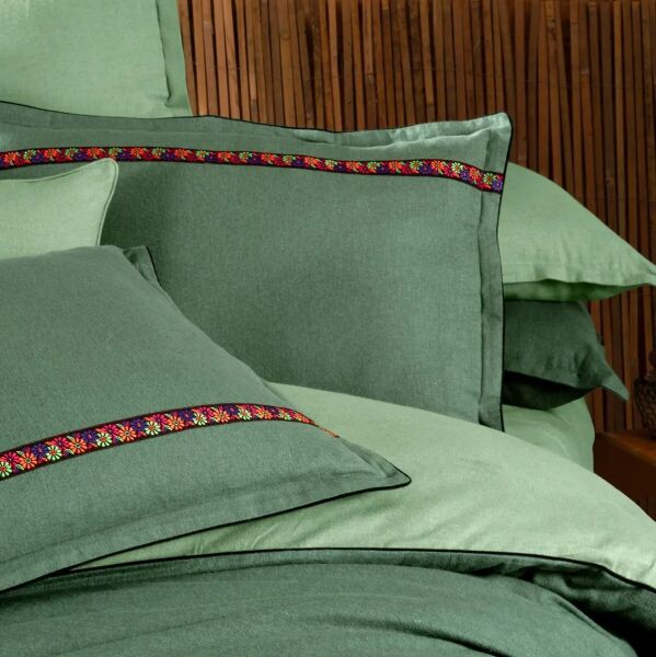 Sarev Enrike Flanel Nevresim Takımı Çift Kişilik 2 Yastık-Yeşil