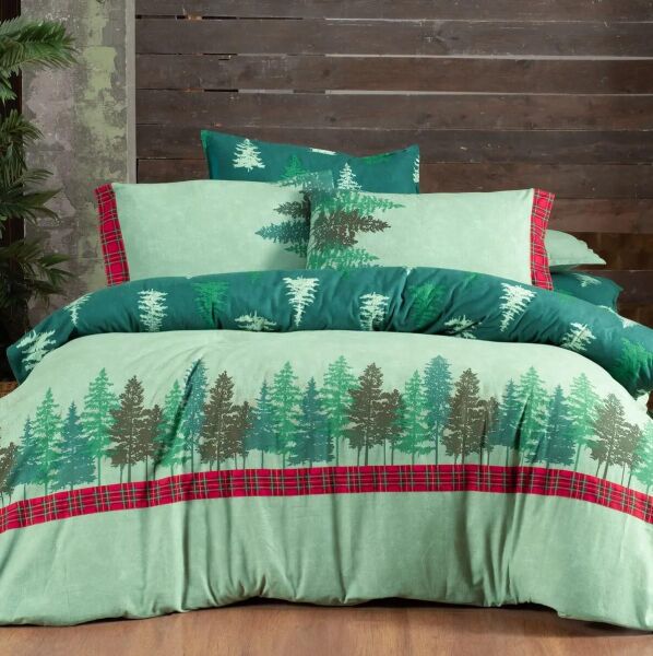 Sarev Alba Flanel Nevresim Takımı Çift Kişilik 2 Yastık-Yeşil