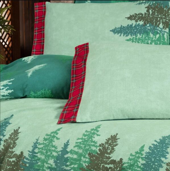 Sarev Alba Flanel Nevresim Takımı Çift Kişilik 2 Yastık-Yeşil