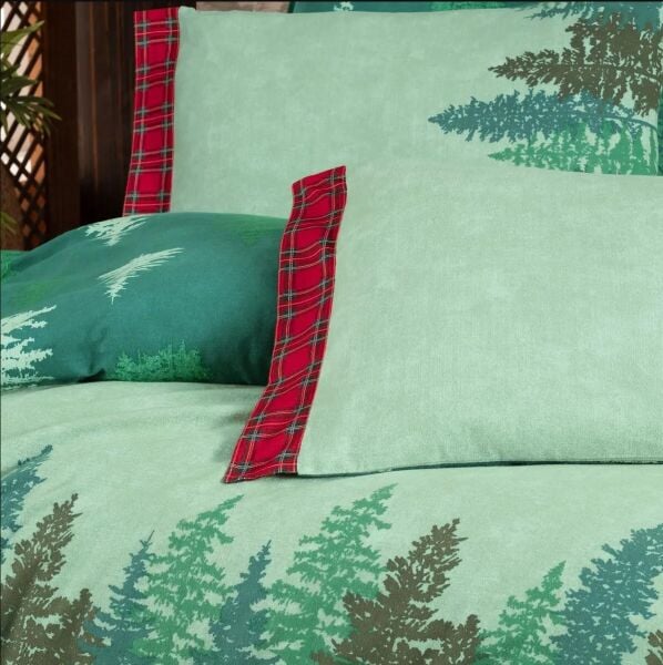 Sarev Alba Flanel Nevresim Takımı Çift Kişilik 2 Yastık-Yeşil