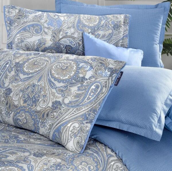 Sarev Volga Saten Nevresim Takımı Çift Kişilik 4 Yastık-Mavi