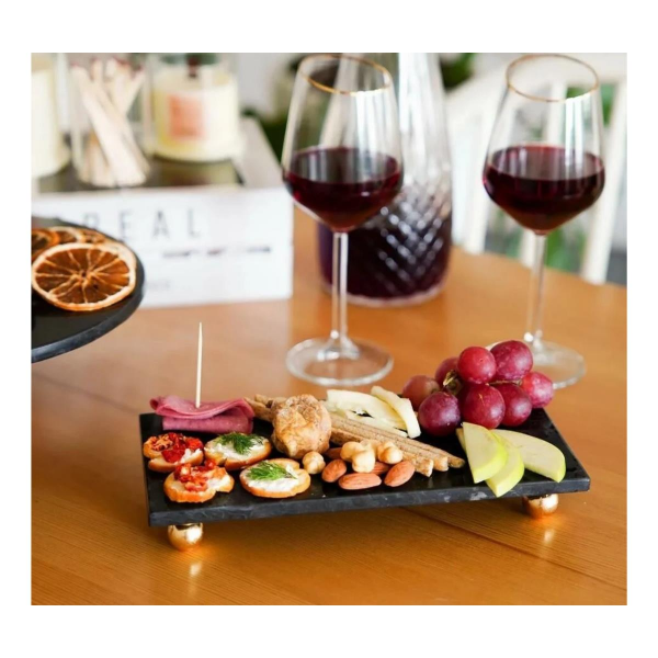 The Mia Marbre Mermer Boncuk Ayaklı Servis 20x10 cm Siyah