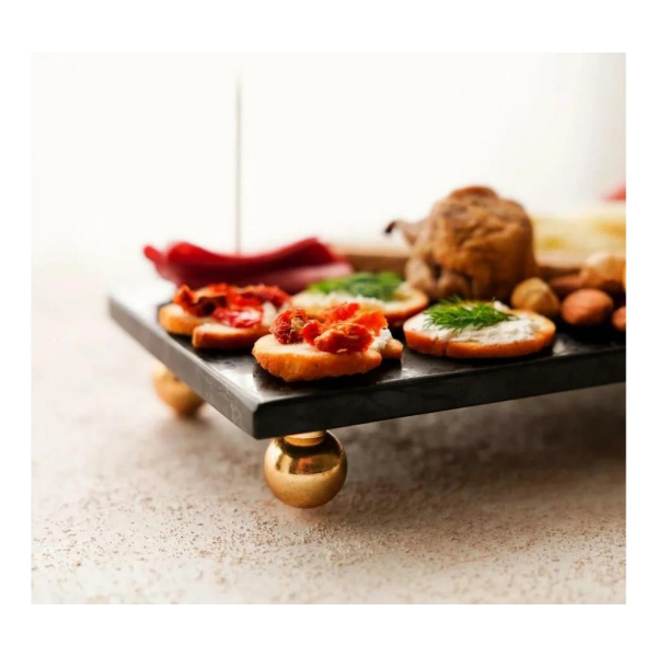 The Mia Marbre Mermer Boncuk Ayaklı Servis 20x10 cm Siyah