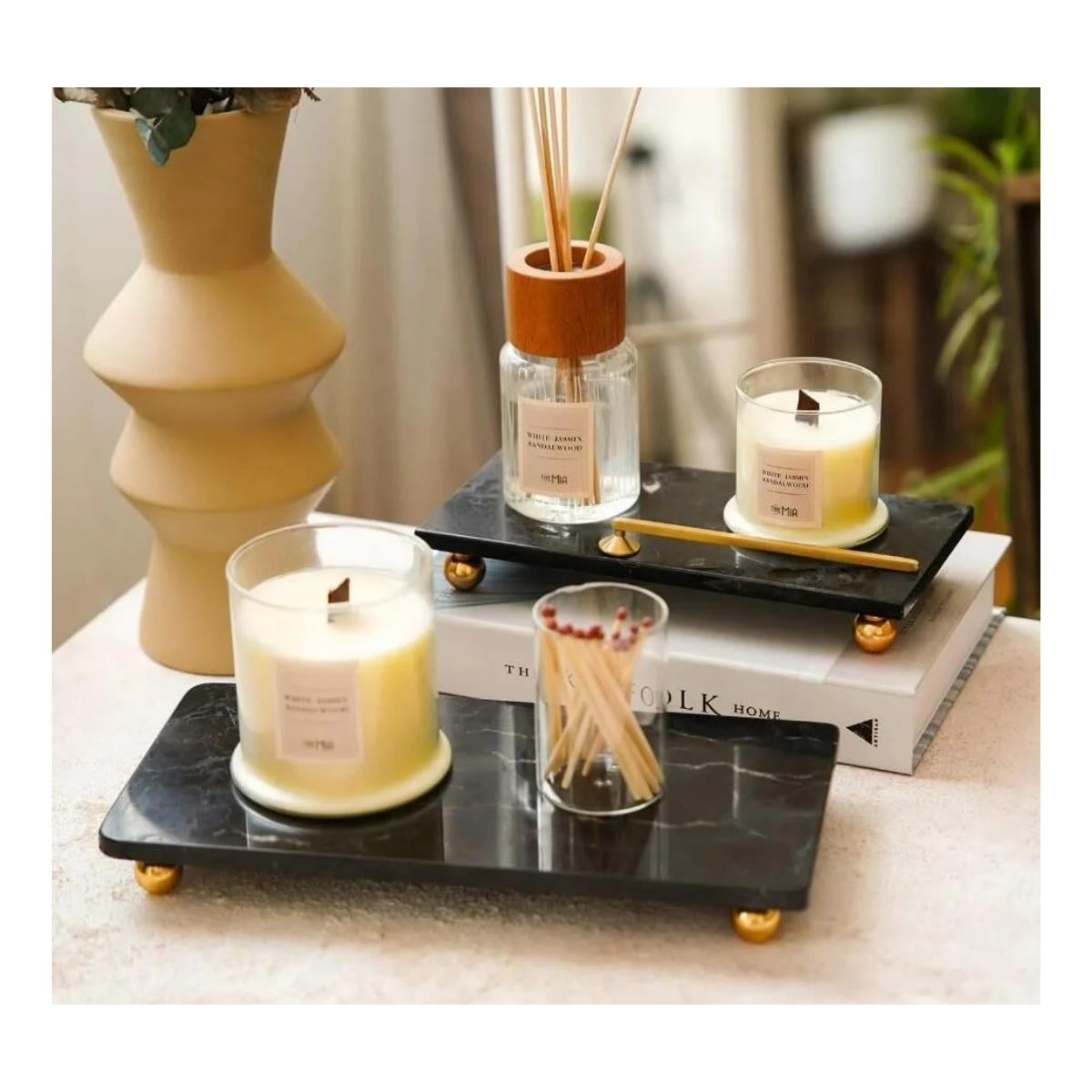 The Mia Marbre Mermer Boncuk Ayaklı Servis 20x10 cm Siyah