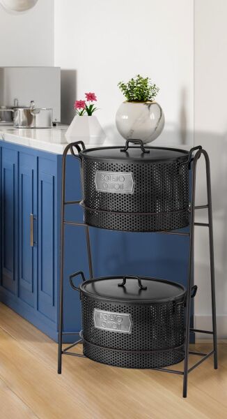 The Mia Katlı (İçi 2 Hazneli)Sebze ve Meyve Standı-Siyah