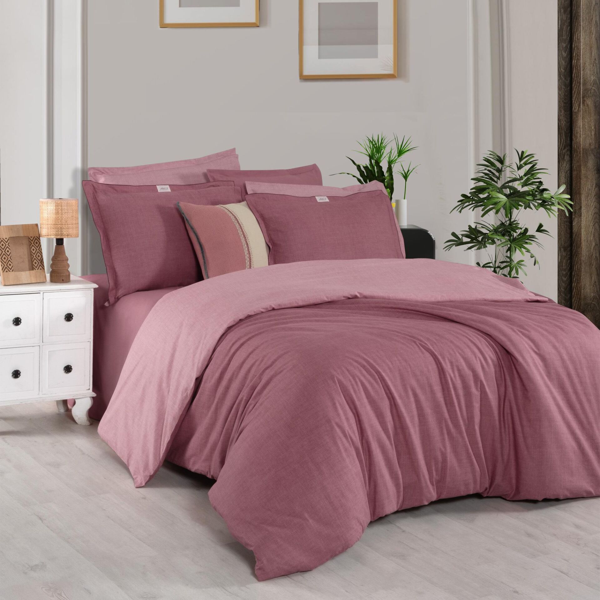 Sarev Solo Tone Ranforce Nevresim Takımı Çift Kişilik  2 Yastık Pembe