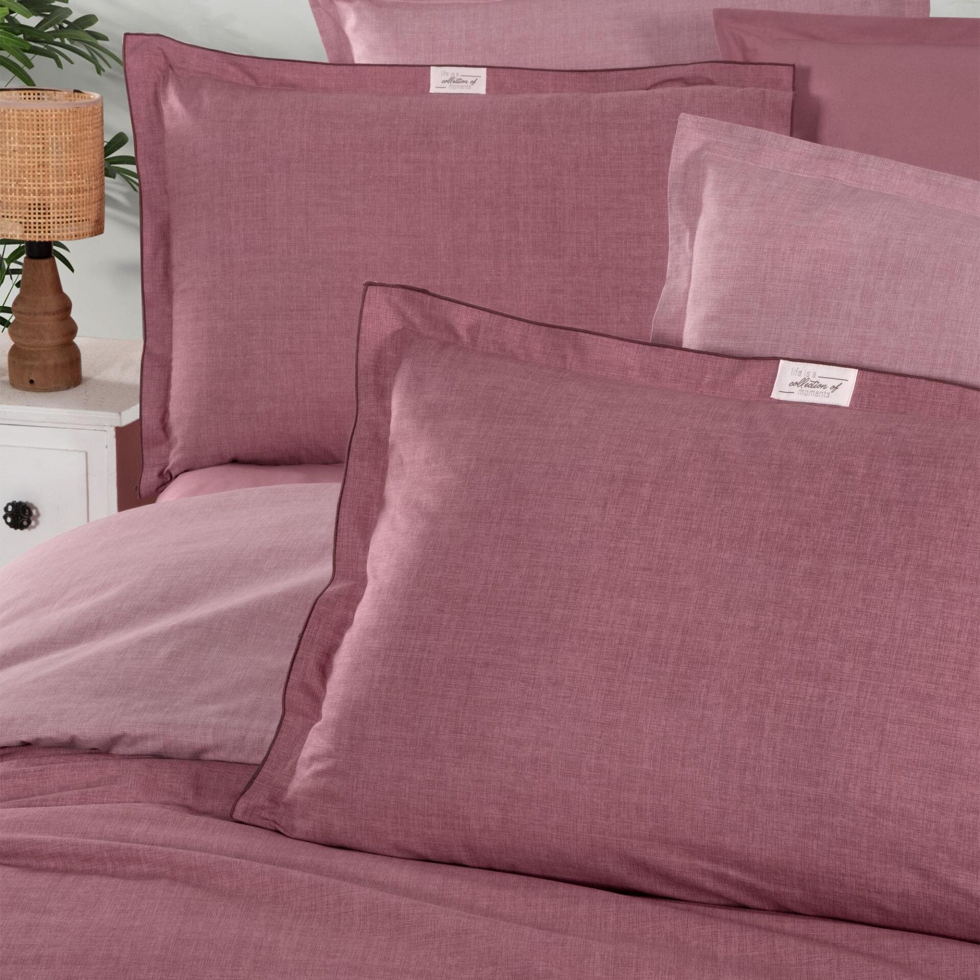 Sarev Solo Tone Ranforce Nevresim Takımı Çift Kişilik  2 Yastık Pembe