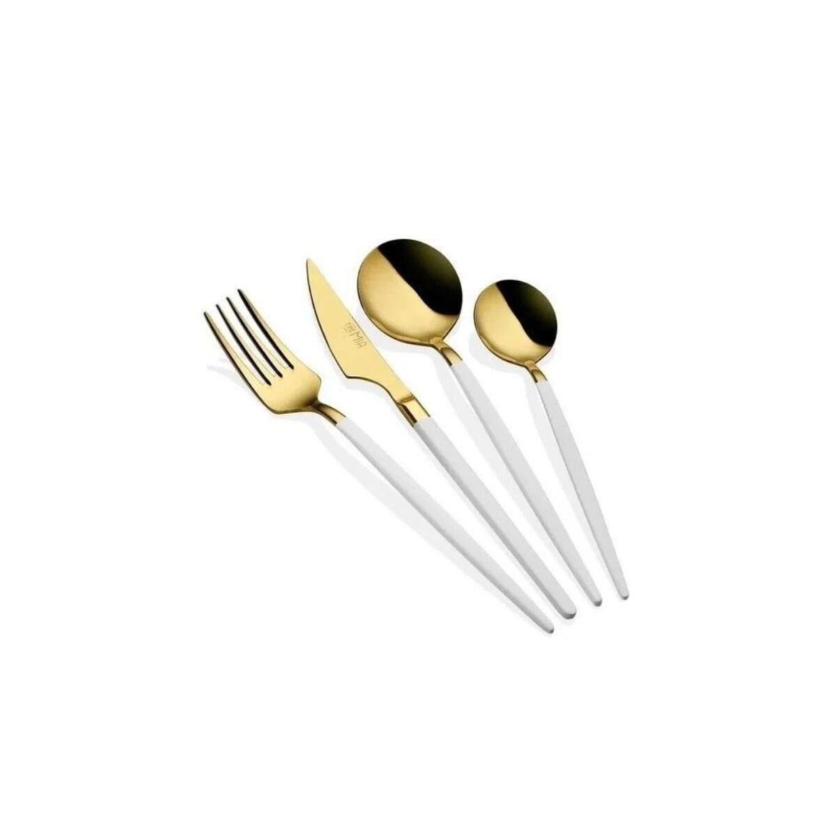 The Mia Isla Çatal Kaşık Bıçak Takımı Gold Beyaz 24 Parça