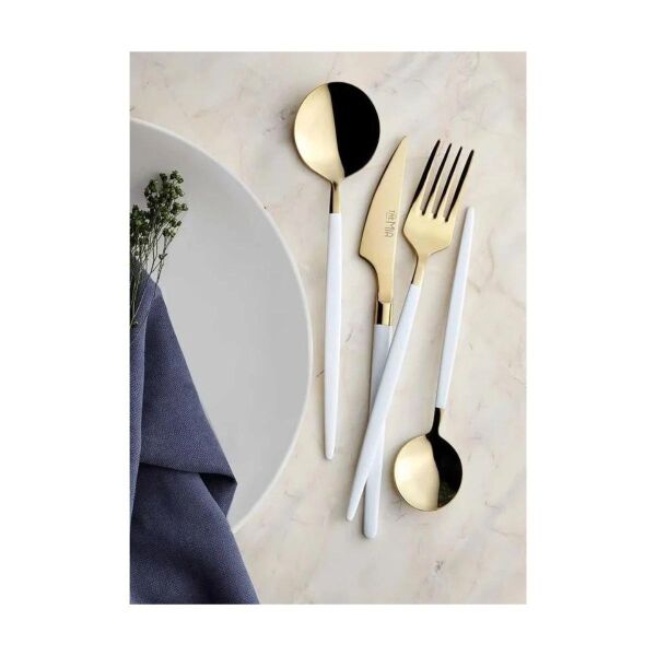The Mia Isla Çatal Kaşık Bıçak Takımı Gold Beyaz 24 Parça