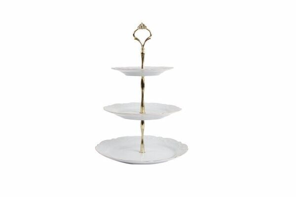 Porland Queen Altın Yaldız 3 Katlı Kurabiye Tabağı 25cm