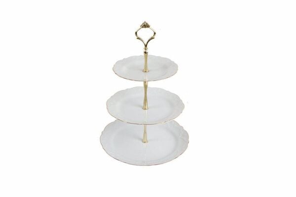 Porland Queen Altın Yaldız 3 Katlı Kurabiye Tabağı 25cm