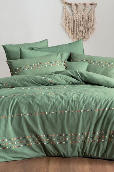 Sarev Tanya Fancy Poplin Nevresim Takımı Tek Kişilik 1 Yastık-Yeşil