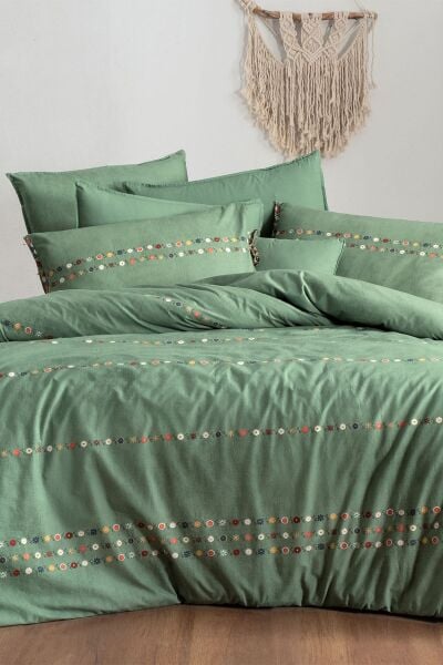 Sarev Tanya Fancy Poplin Nevresim Takımı Tek Kişilik 1 Yastık-Yeşil