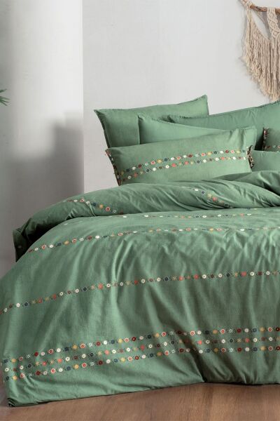 Sarev Tanya Fancy Poplin Nevresim Takımı Tek Kişilik 1 Yastık-Yeşil
