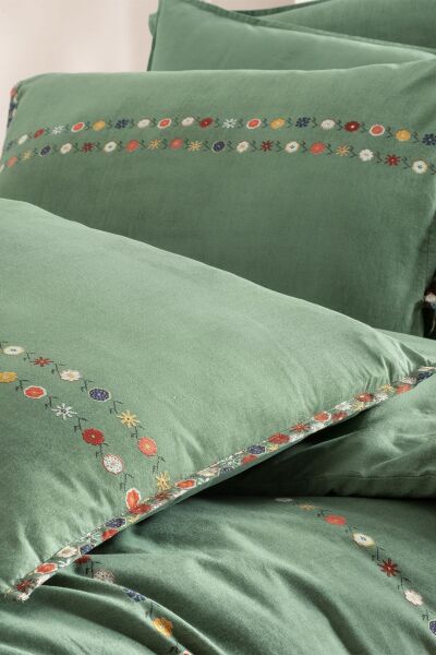 Sarev Tanya Fancy Poplin Nevresim Takımı Tek Kişilik 1 Yastık-Yeşil