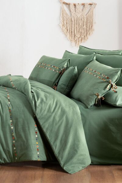 Sarev Tanya Fancy Poplin Nevresim Takımı Tek Kişilik 1 Yastık-Yeşil