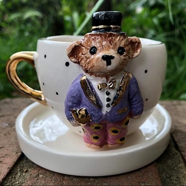 Magic Home Teddy Puantiyeli Damat Seramik Fincan Pembe/Mavi