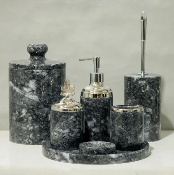 Ege Home YBS-07 Yeni Model Bursa Siyah Mermer 7'Ii Banyo Seti
(Gümüş Aksesuar)