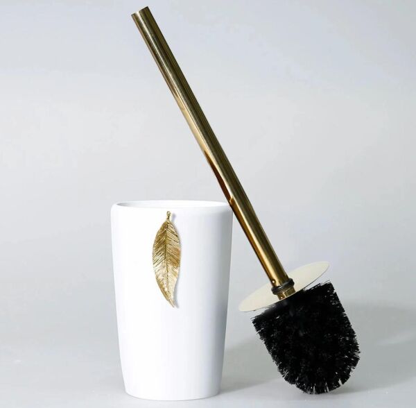 Selim Dekor Leaf Banyo Seti Beyaz-Altın