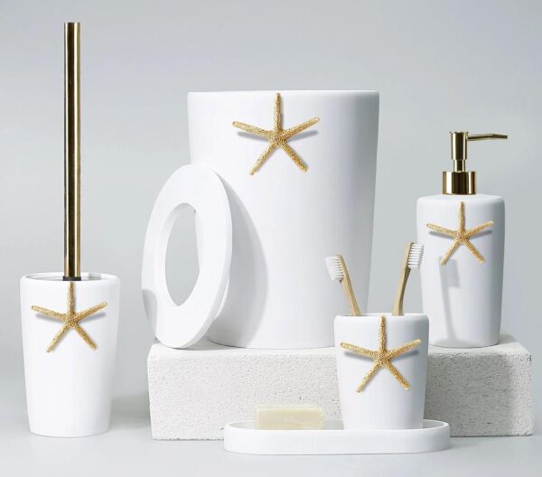 Selim Dekor Ocean Banyo Seti Beyaz-Altın