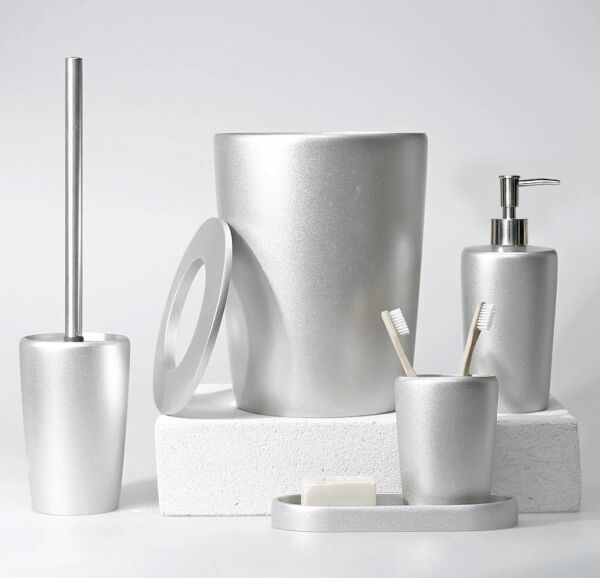 Selim Dekor Conical banyo Seti Gümüş