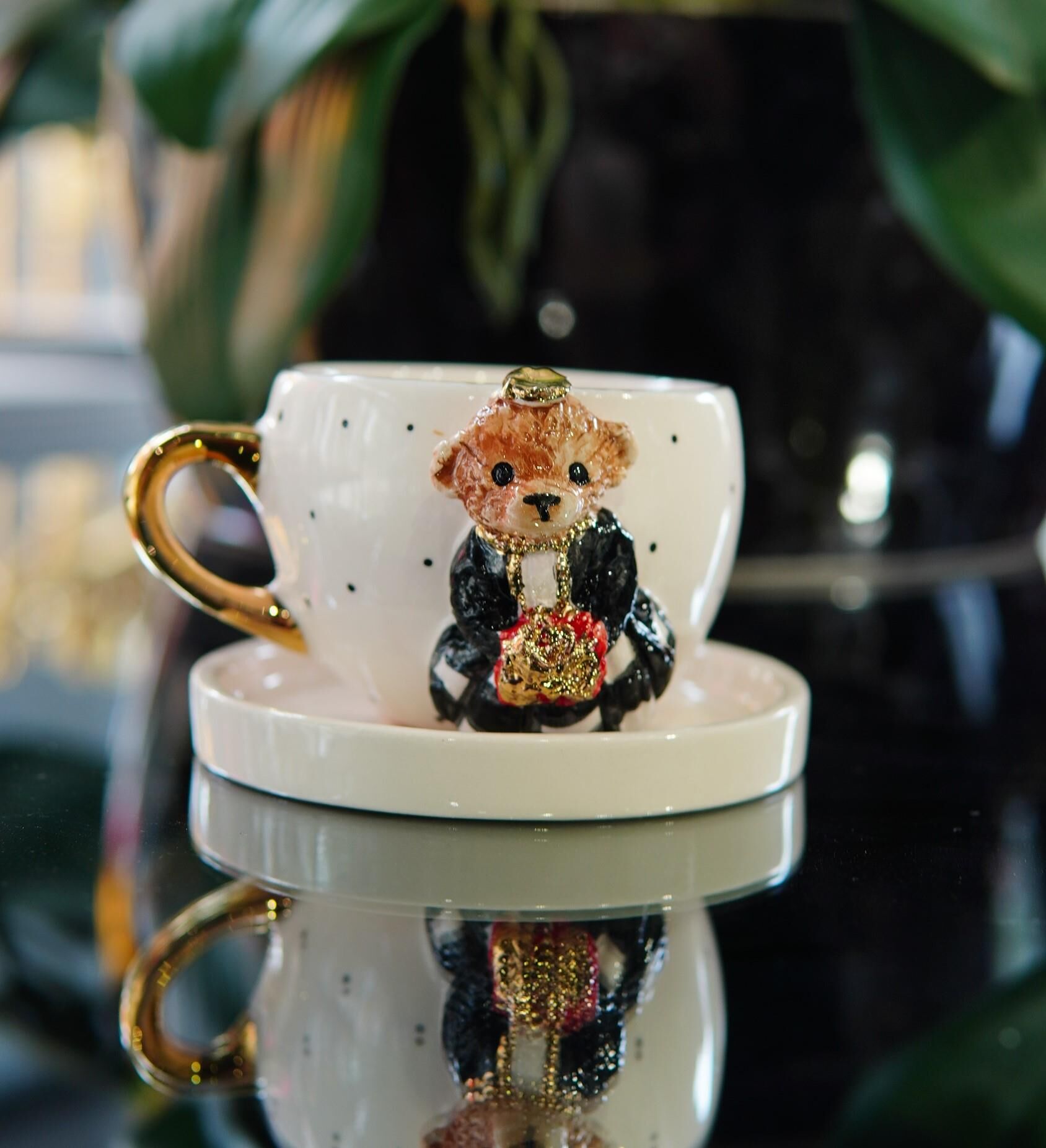 Magic Home Teddy Gelin Seramik Fincan Siyah