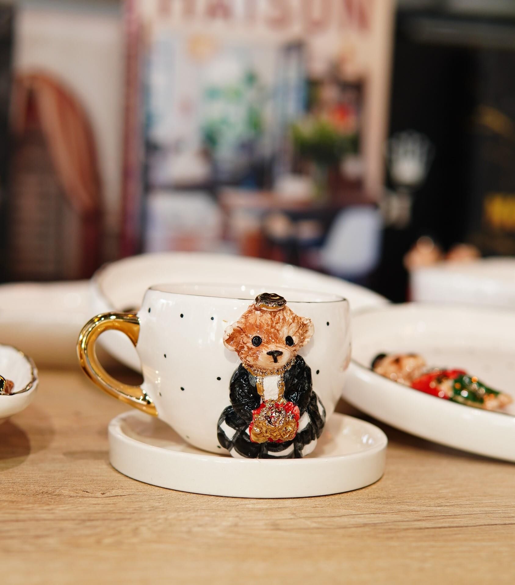 Magic Home Teddy Gelin Seramik Fincan Siyah