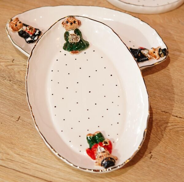 Magic Home Teddy Kayık Tabak Yeşil Kırmızı