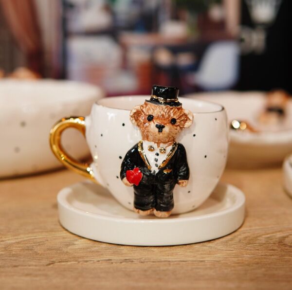 Magic Home Teddy Damat Seramik Fincan Siyah