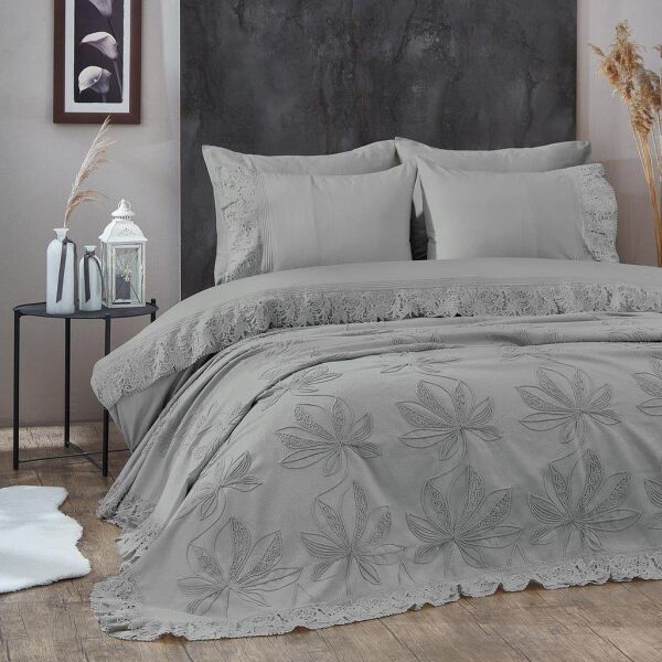 Nazik Home Manolya Nevresim Pike Set-Gri